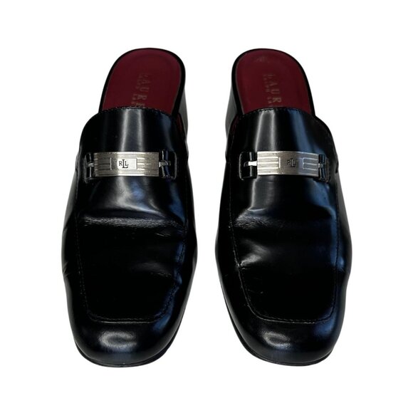 Lauren Ralph Lauren Bethel Mules 8.5 Vintage 90s RLR Black Leather Slip On Heels - Picture 4 of 10